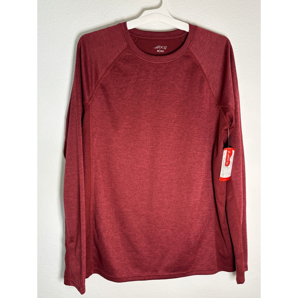 BCG Mens Long Sleeve Active Training Shirt Burgundy Red Heathered Size‎ M NWT